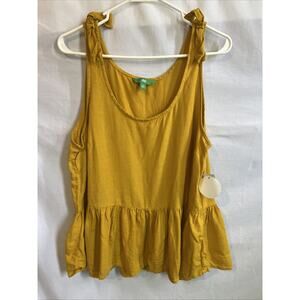 dip Women’s Tank W/ Shoulder Ties NWT Linen Cotton Blend Mustard Yellow Size L